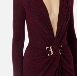 Elisabetta Franchi Dresses|Red Carpet Dresses|Red carpet dress in lurex jersey with knot and logo accessory RougeNoir