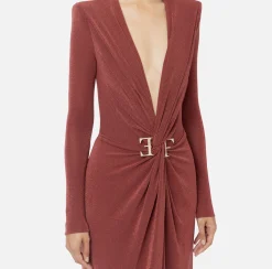 Elisabetta Franchi Dresses|Red Carpet Dresses|Red carpet dress in lurex jersey with knot and logo accessory Eyeshadow