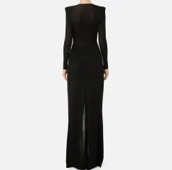 Elisabetta Franchi Dresses|Red Carpet Dresses|Red carpet dress in lurex jersey with knot and logo accessory Black
