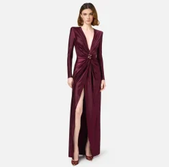 Elisabetta Franchi Red Carpet Dresses|Red Carpet|Red carpet dress in Lycra with knot and logo accessory RougeNoir