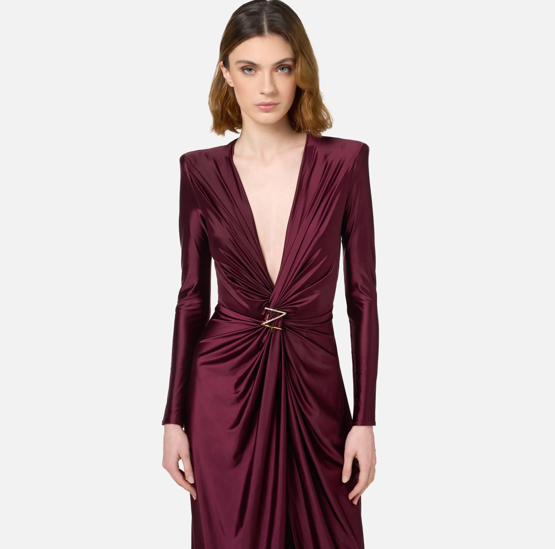 Elisabetta Franchi Red Carpet Dresses|Red Carpet|Red carpet dress in Lycra with knot and logo accessory RougeNoir