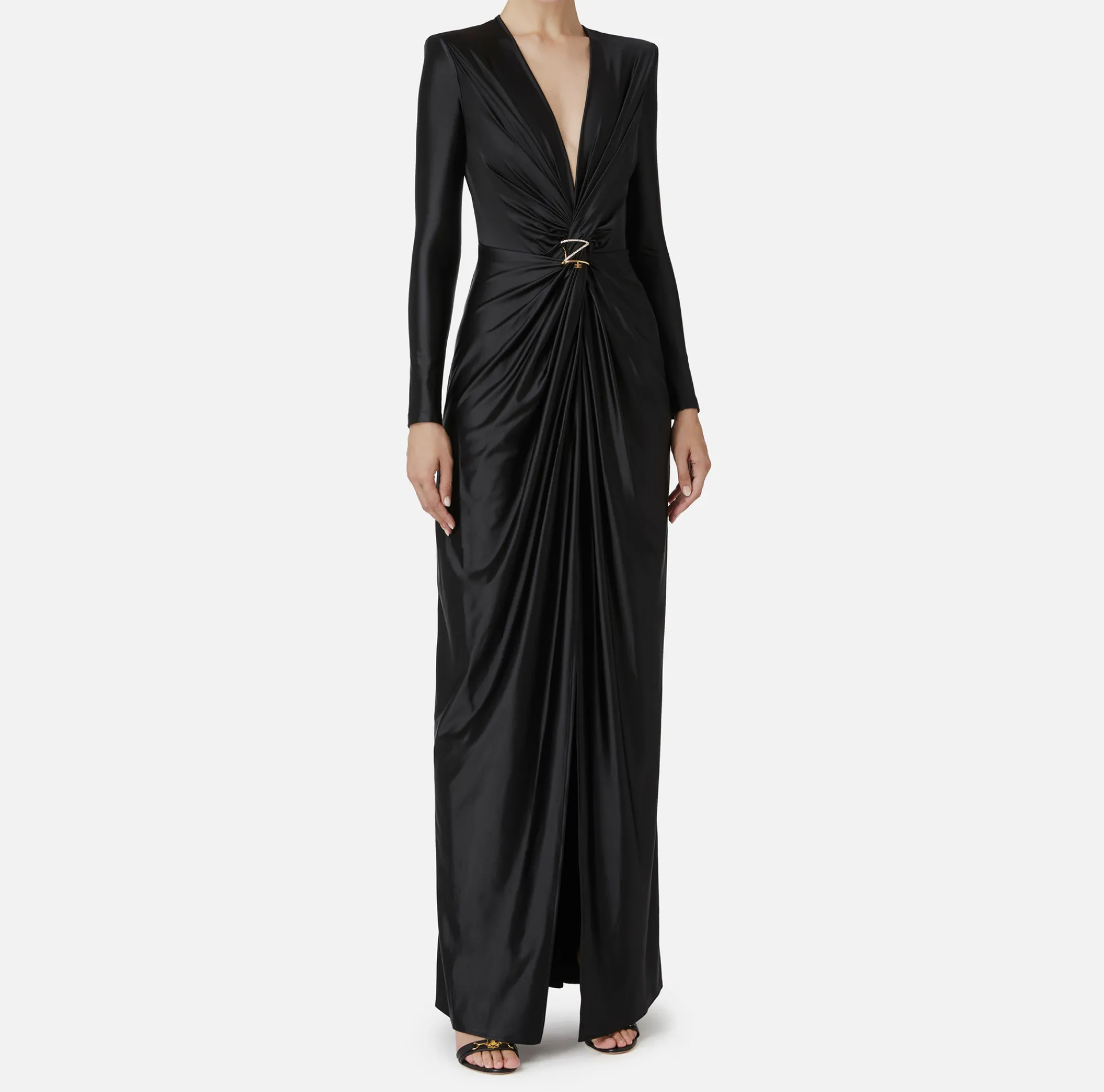 Elisabetta Franchi Red Carpet Dresses|Red Carpet|Red carpet dress in Lycra with knot and logo accessory Black