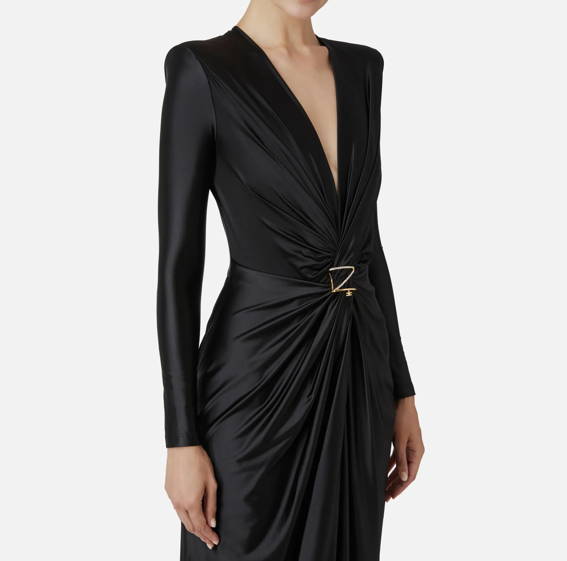 Elisabetta Franchi Red Carpet Dresses|Red Carpet|Red carpet dress in Lycra with knot and logo accessory Black