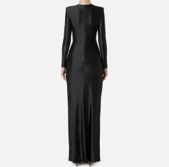 Elisabetta Franchi Red Carpet Dresses|Red Carpet|Red carpet dress in Lycra with knot and logo accessory Black