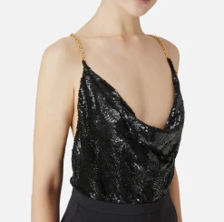 Elisabetta Franchi Red Carpet|Red Carpet Dresses|Red Carpet dress with embroidered top and skirt in lurex jersey Black
