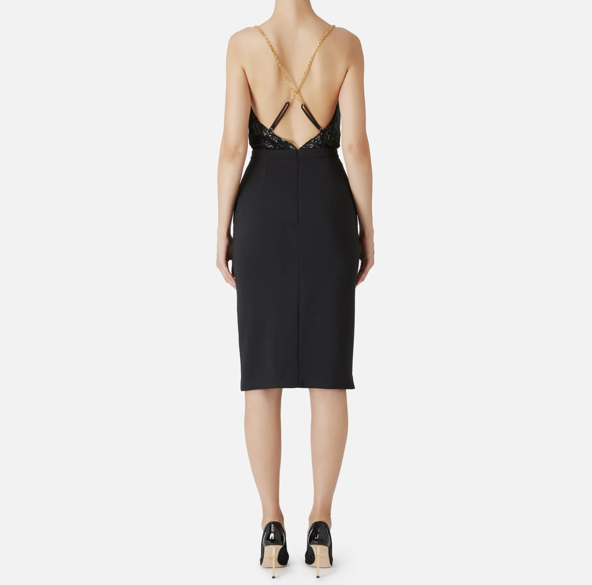 Elisabetta Franchi Red Carpet|Red Carpet Dresses|Red Carpet dress with embroidered top and skirt in lurex jersey Black