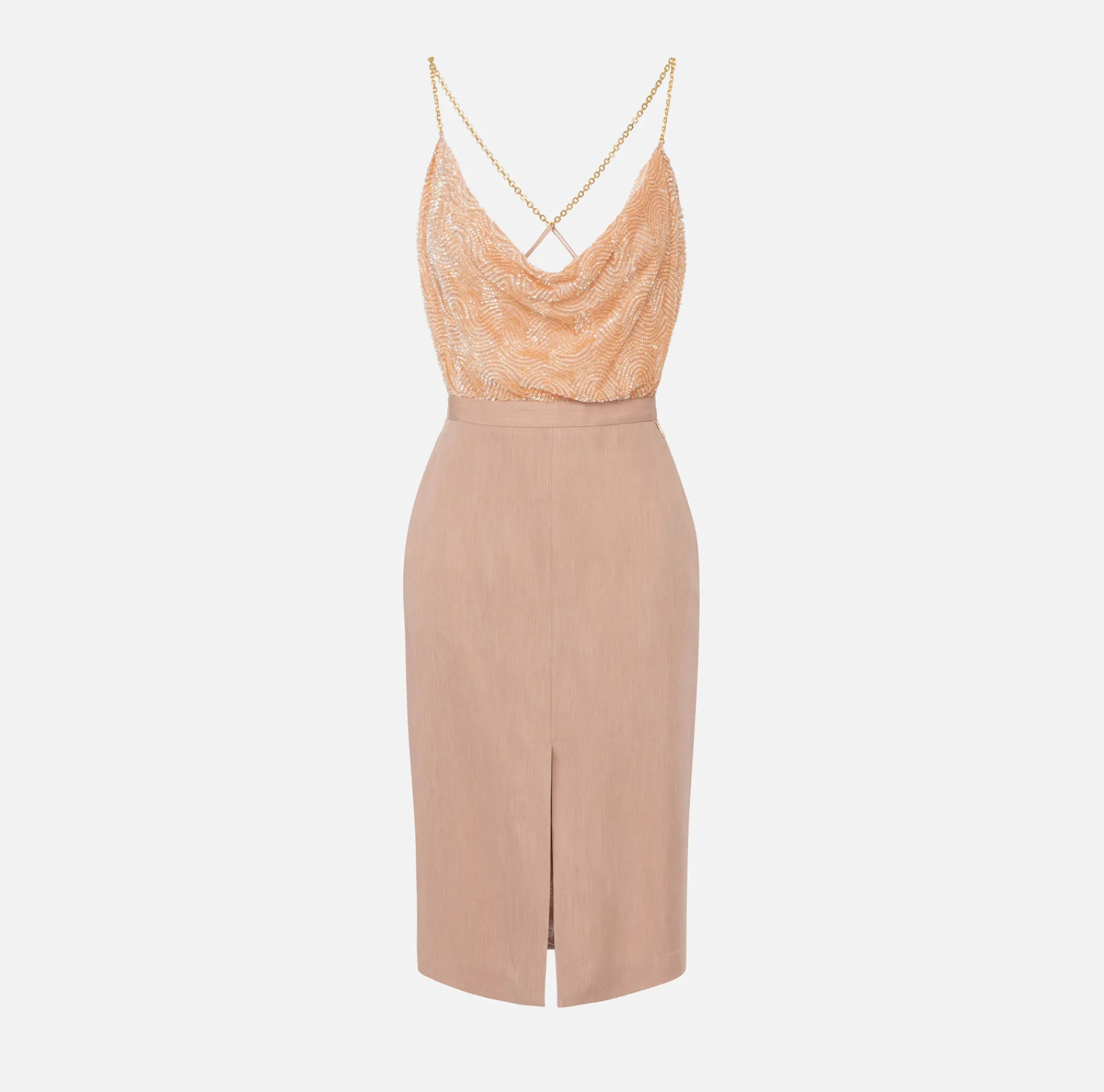 Elisabetta Franchi Red Carpet|Red Carpet Dresses|Red Carpet dress with embroidered top and skirt in lurex jersey Nude