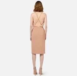 Elisabetta Franchi Red Carpet|Red Carpet Dresses|Red Carpet dress with embroidered top and skirt in lurex jersey Nude