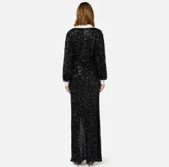 Elisabetta Franchi Red Carpet|Red Carpet Dresses|Red carpet sequin dress with satin inserts Black/Ivory