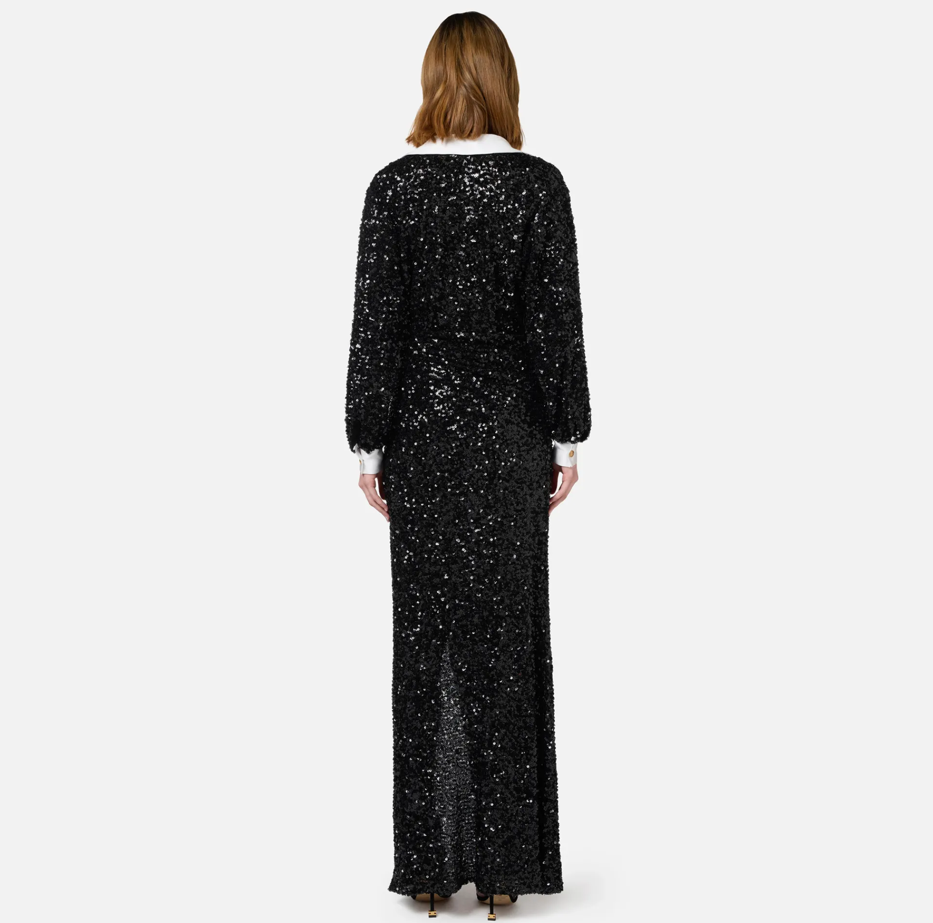 Elisabetta Franchi Red Carpet|Red Carpet Dresses|Red carpet sequin dress with satin inserts Black/Ivory