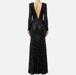 Elisabetta Franchi Red Carpet Dresses|Red Carpet|Red carpet sequin dress with chain and rhinestones Black