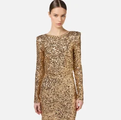 Elisabetta Franchi Dresses|Red Carpet|Red carpet sequin dress with chain and rhinestones
