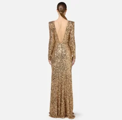 Elisabetta Franchi Dresses|Red Carpet|Red carpet sequin dress with chain and rhinestones