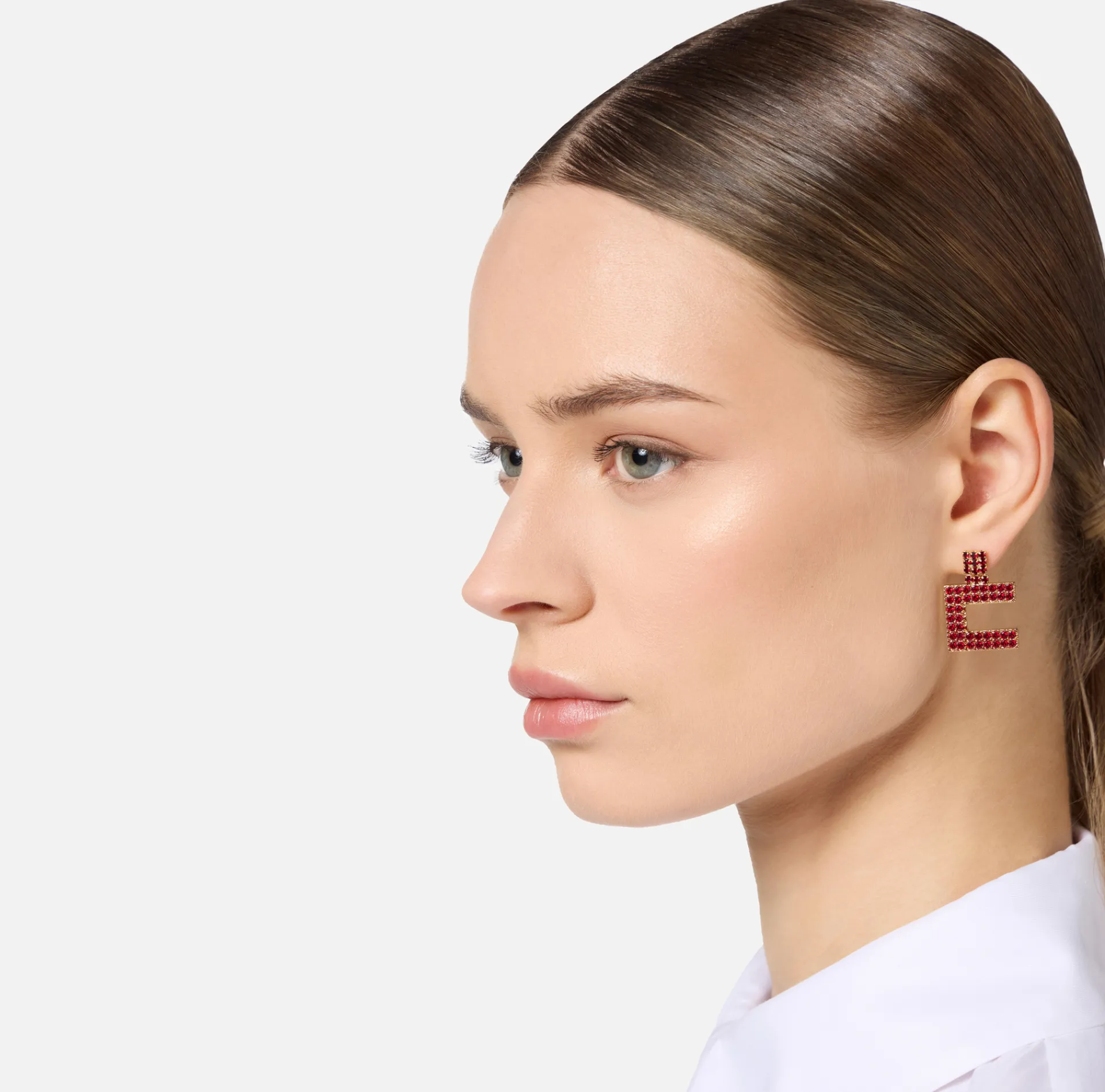 Elisabetta Franchi Jewelry|Rhinestone earrings with logo YellowGold/RougeNoir