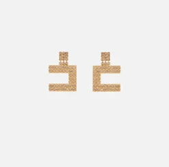 Elisabetta Franchi Jewelry|Rhinestone earrings with logo YellowGold/LightPeach