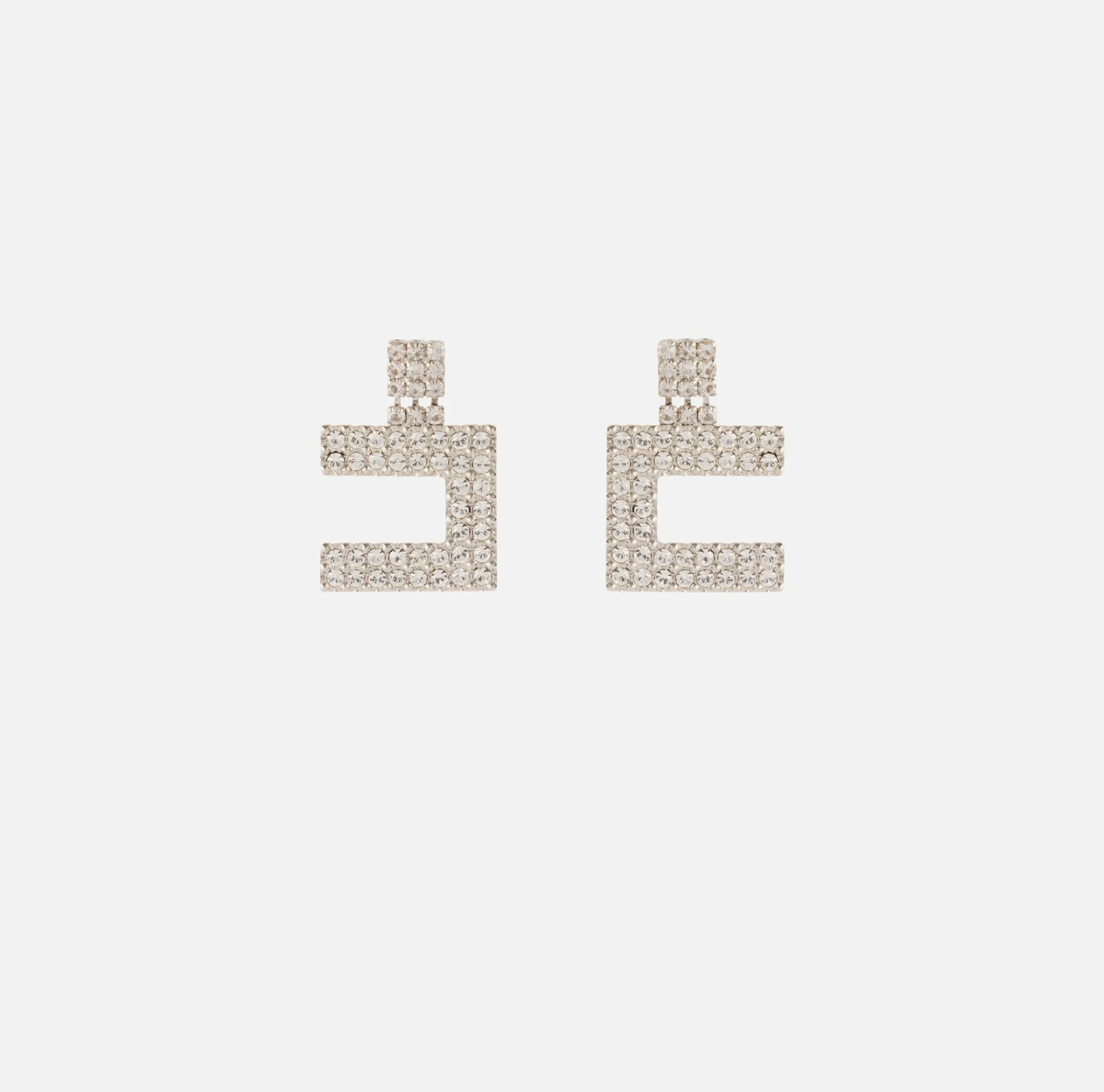 Elisabetta Franchi Jewelry|Rhinestone earrings with logo Silver/Crystal