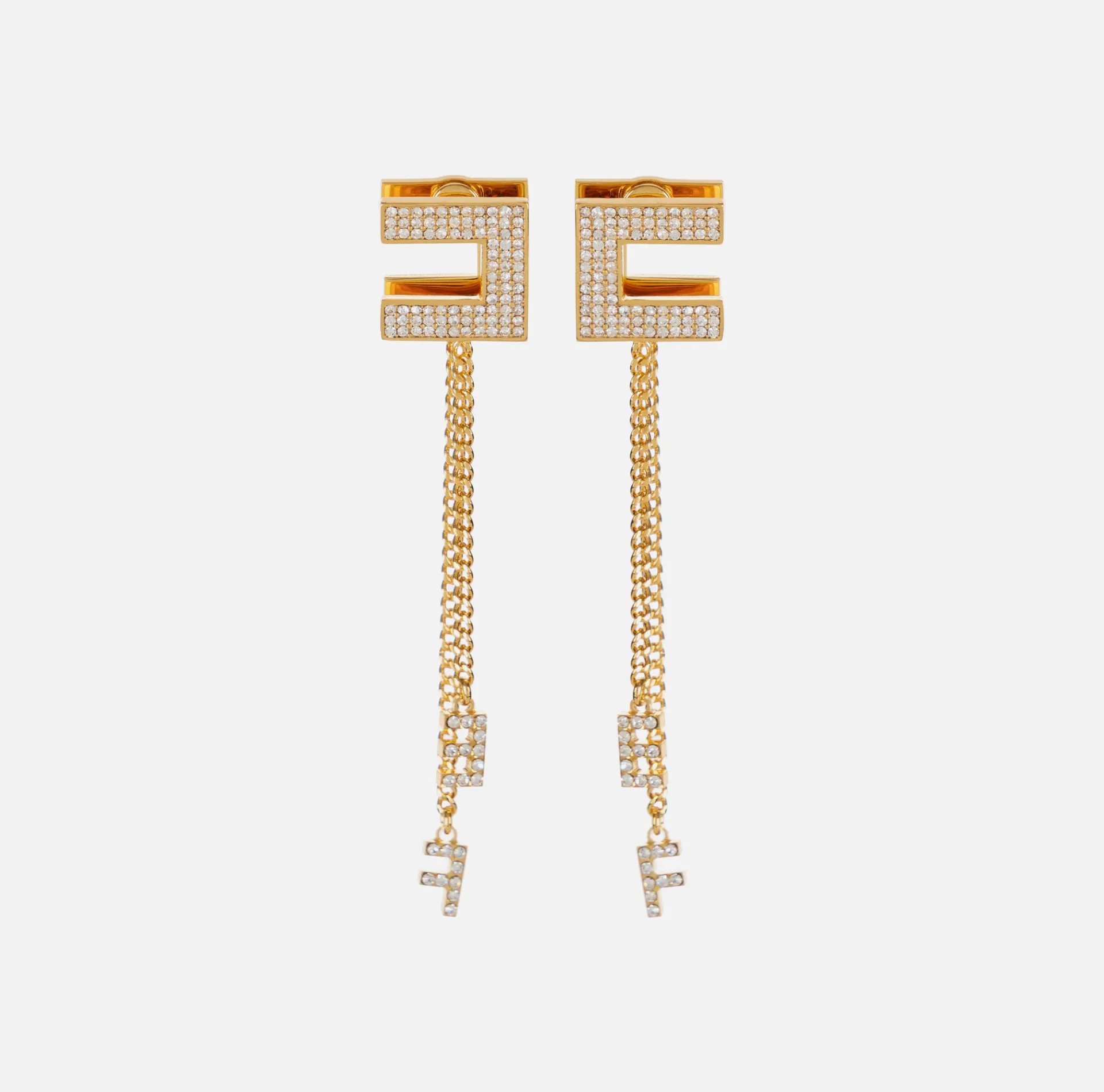 Elisabetta Franchi Jewelry|Rhinestone logo earrings with pendants YellowGold