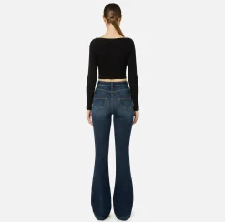 Elisabetta Franchi Knitwear And Sweatshirts|Ribbed viscose cropped top with button placket Black
