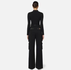 Elisabetta Franchi Knitwear And Sweatshirts|Ribbed viscose top with button placket Black