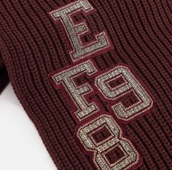 Elisabetta Franchi Scarves|Ribbed wool scarf with college-style patch RougeNoir