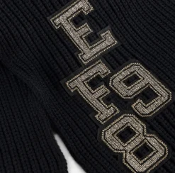 Elisabetta Franchi Scarves|Ribbed wool scarf with college-style patch Black