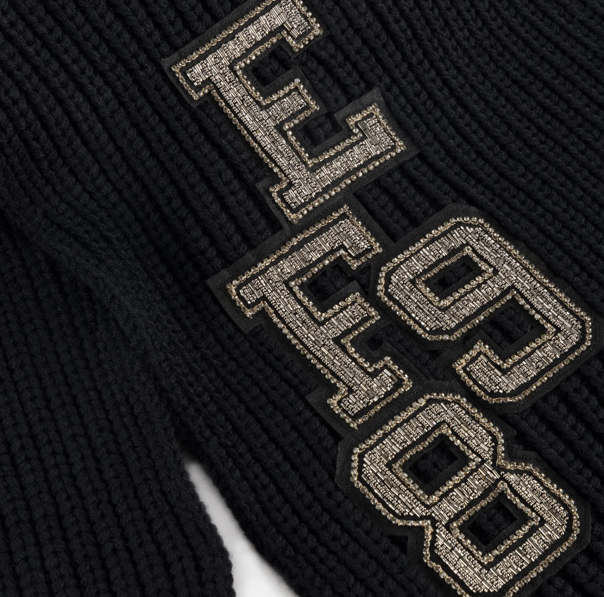 Elisabetta Franchi Scarves|Ribbed wool scarf with college-style patch Black