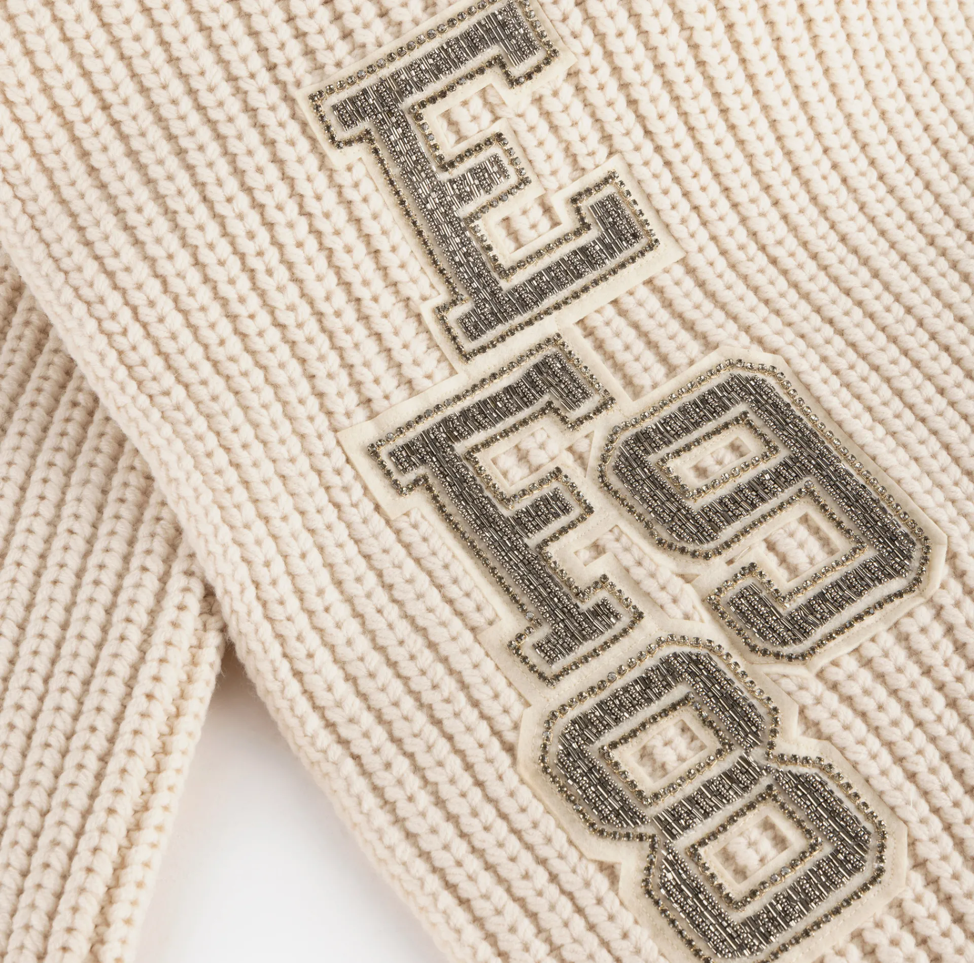Elisabetta Franchi Scarves|Ribbed wool scarf with college-style patch Butter