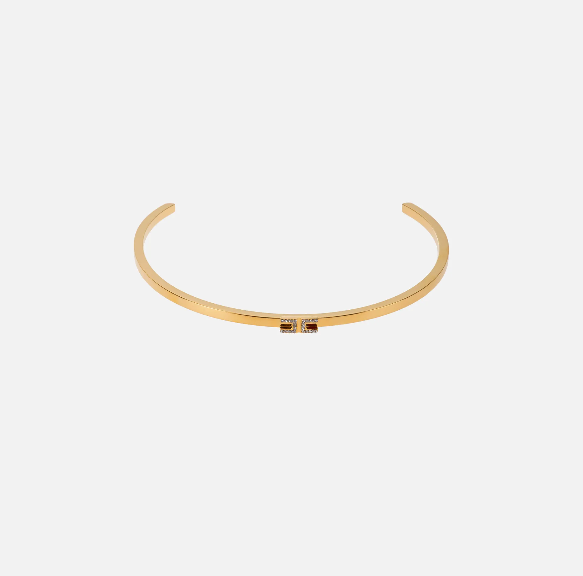 Elisabetta Franchi Jewelry|Rigid chocker with rhinestone logo YellowGold