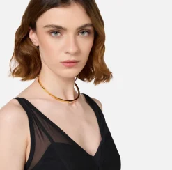 Elisabetta Franchi Jewelry|Rigid chocker with rhinestone logo YellowGold