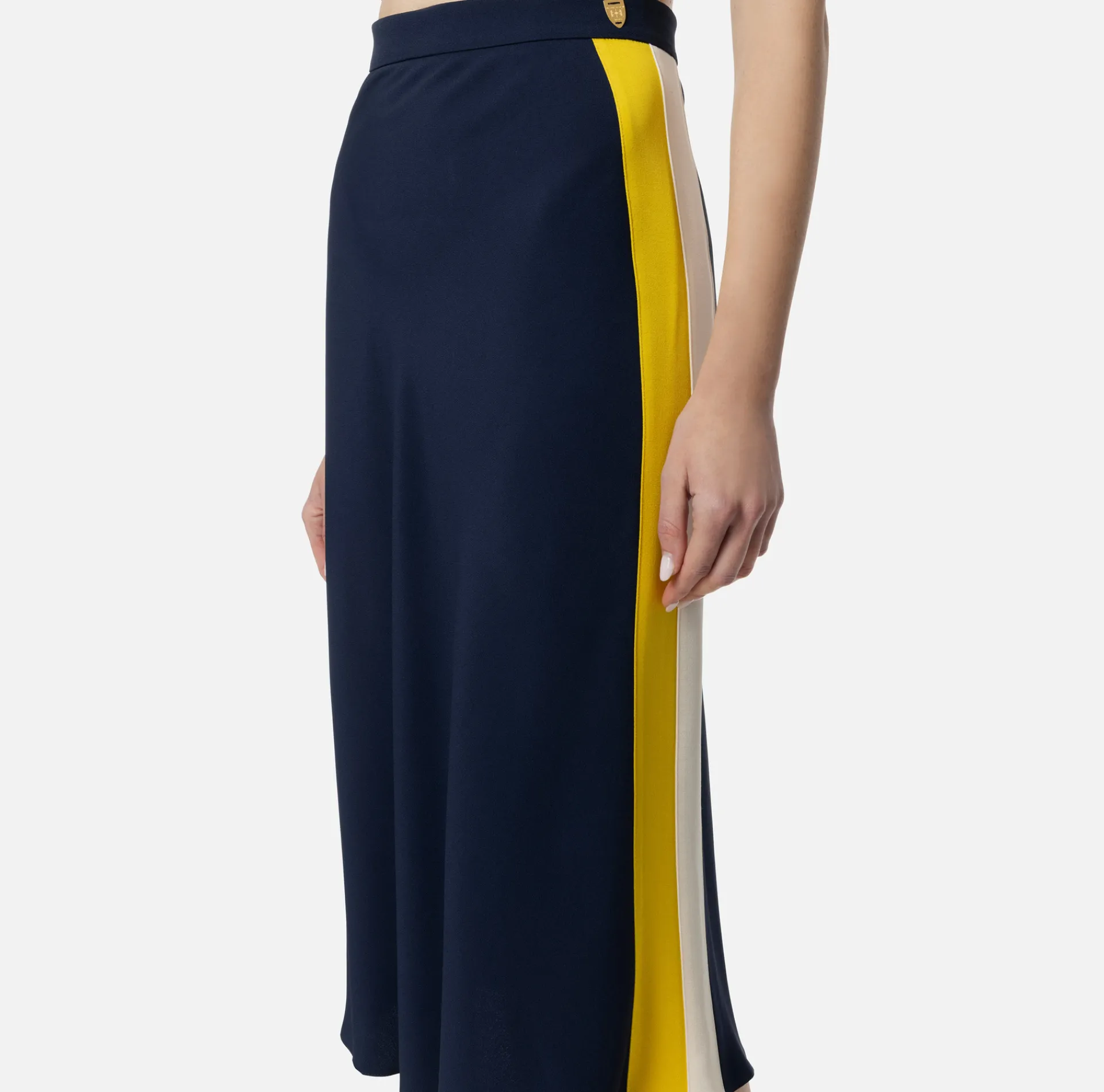 Elisabetta Franchi Skirts|Satin crêpe midi skirt with bands Navy/Mimosa/Butter