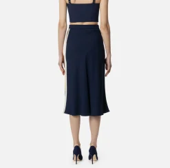 Elisabetta Franchi Skirts|Satin crêpe midi skirt with bands Navy/Mimosa/Butter