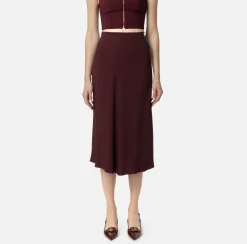 Elisabetta Franchi Skirts|Satin crêpe midi skirt with bands Rougenoir/Navy/Butter