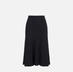 Elisabetta Franchi Skirts|Satin crêpe midi skirt with bands Black/RougeNoir/Butter
