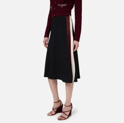 Elisabetta Franchi Skirts|Satin crêpe midi skirt with bands Black/RougeNoir/Butter