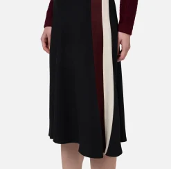 Elisabetta Franchi Skirts|Satin crêpe midi skirt with bands Black/RougeNoir/Butter