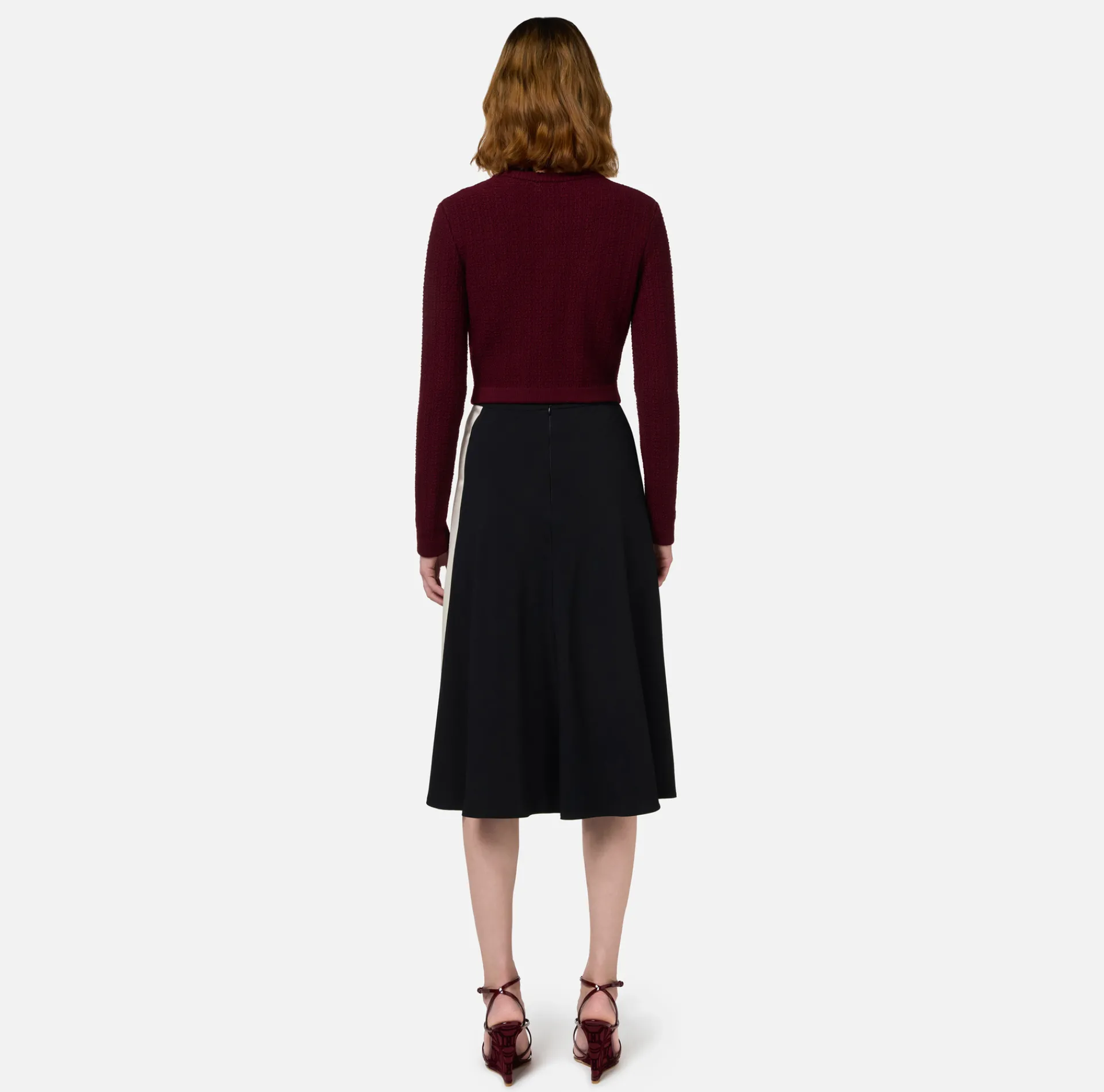 Elisabetta Franchi Skirts|Satin crêpe midi skirt with bands Black/RougeNoir/Butter