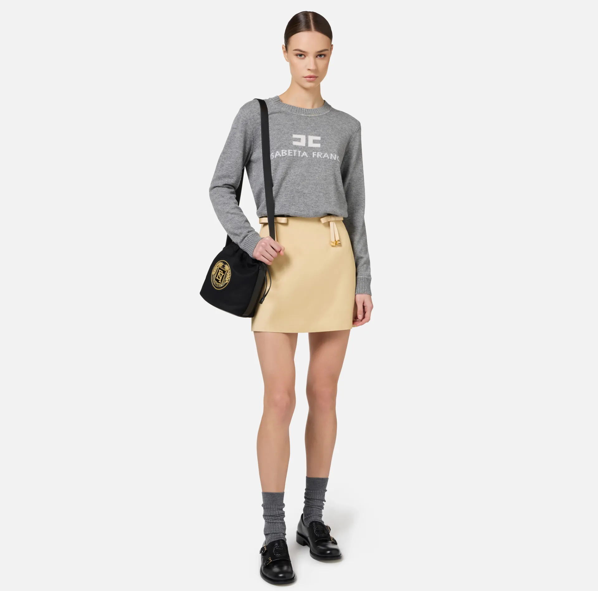 Elisabetta Franchi Skirts|Satin miniskirt with bows Cream