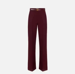 Elisabetta Franchi Trousers And Shorts|Satin palazzo trousers with belt RougeNoir