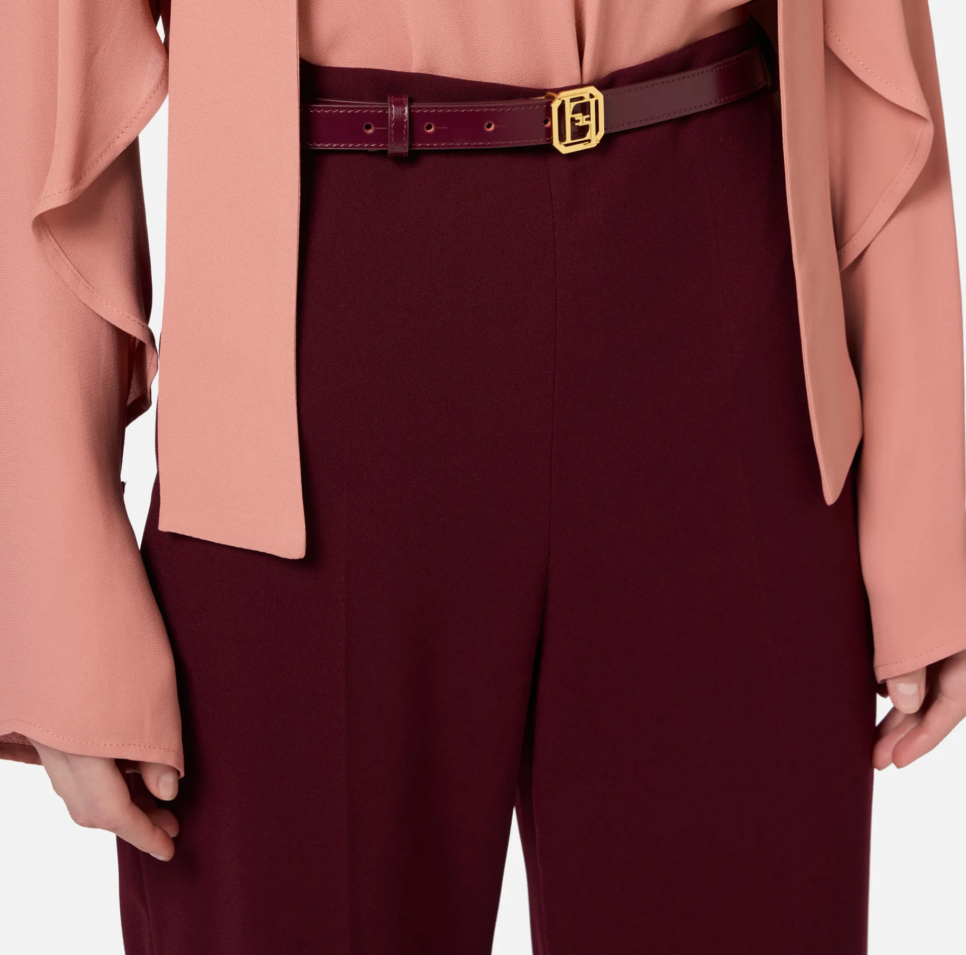 Elisabetta Franchi Trousers And Shorts|Satin palazzo trousers with belt RougeNoir
