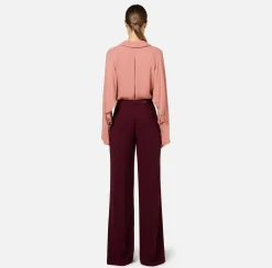 Elisabetta Franchi Trousers And Shorts|Satin palazzo trousers with belt RougeNoir