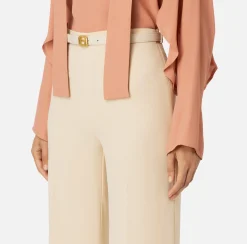 Elisabetta Franchi Trousers And Shorts|Satin palazzo trousers with belt Cream