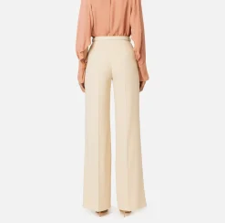 Elisabetta Franchi Trousers And Shorts|Satin palazzo trousers with belt Cream