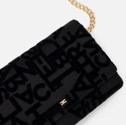 Elisabetta Franchi Strap Bags|Satin shoulder bag with lettering Black