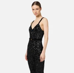 Elisabetta Franchi Jumpsuits|Sequin jumpsuit with belt Black