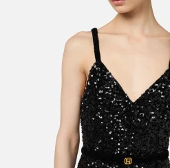 Elisabetta Franchi Jumpsuits|Sequin jumpsuit with belt Black
