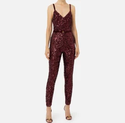 Elisabetta Franchi Jumpsuits|Sequin jumpsuit with belt RougeNoir