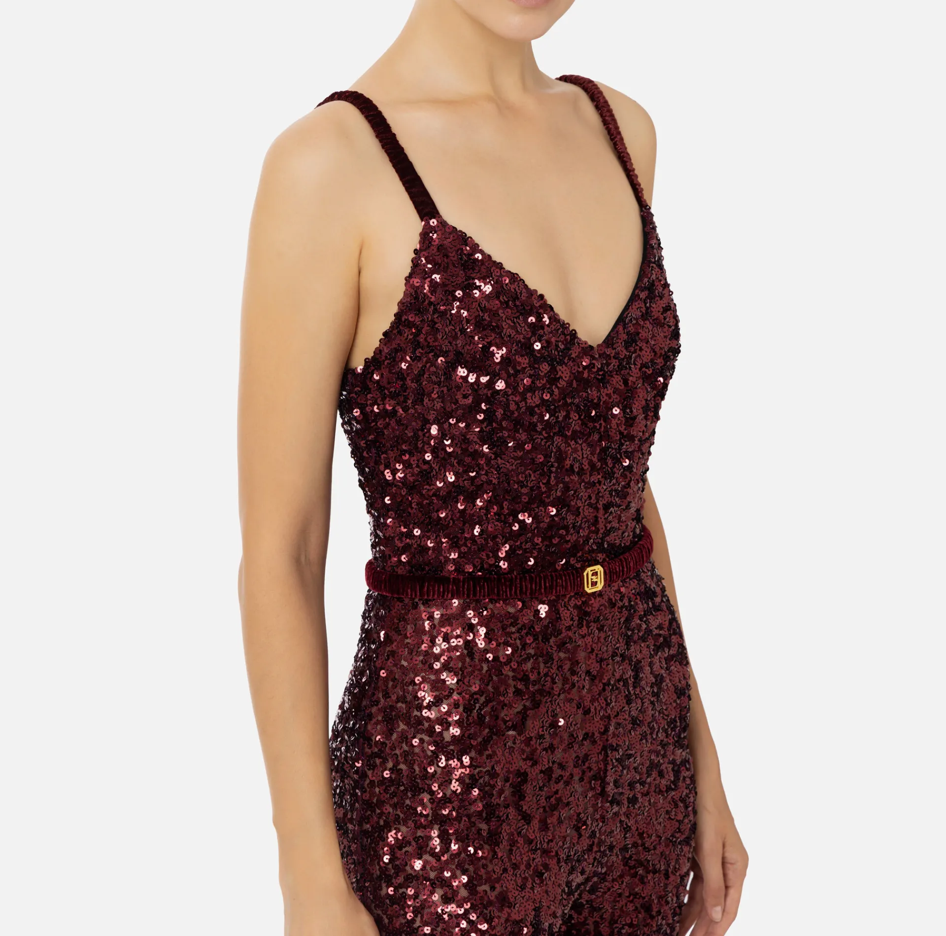 Elisabetta Franchi Jumpsuits|Sequin jumpsuit with belt RougeNoir