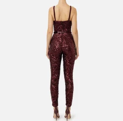 Elisabetta Franchi Jumpsuits|Sequin jumpsuit with belt RougeNoir
