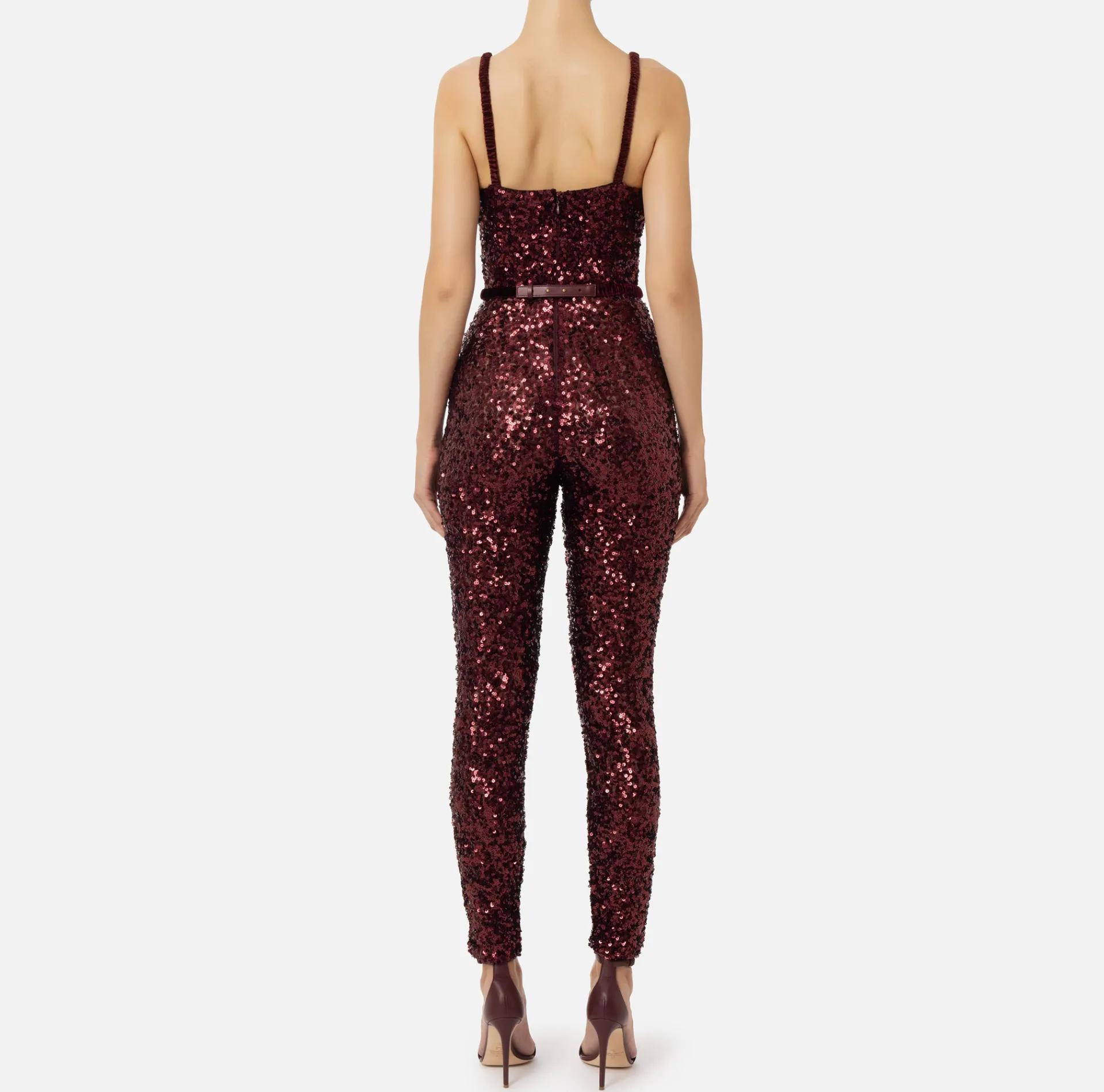 Elisabetta Franchi Jumpsuits|Sequin jumpsuit with belt RougeNoir