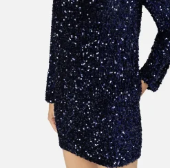 Elisabetta Franchi Red Carpet Dresses|Mini Dresses|Sequin-embroidered chenille boxy mini-dress Navy